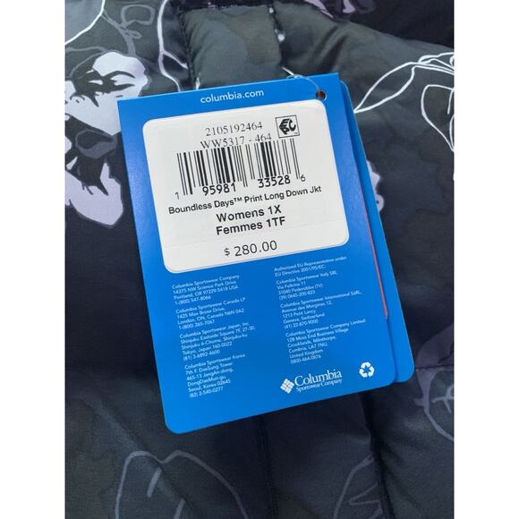 Columbia Boundless Days Print Long Down Jacket Collegiate Navy Women Size 1X NWT - Picture 10 of 12